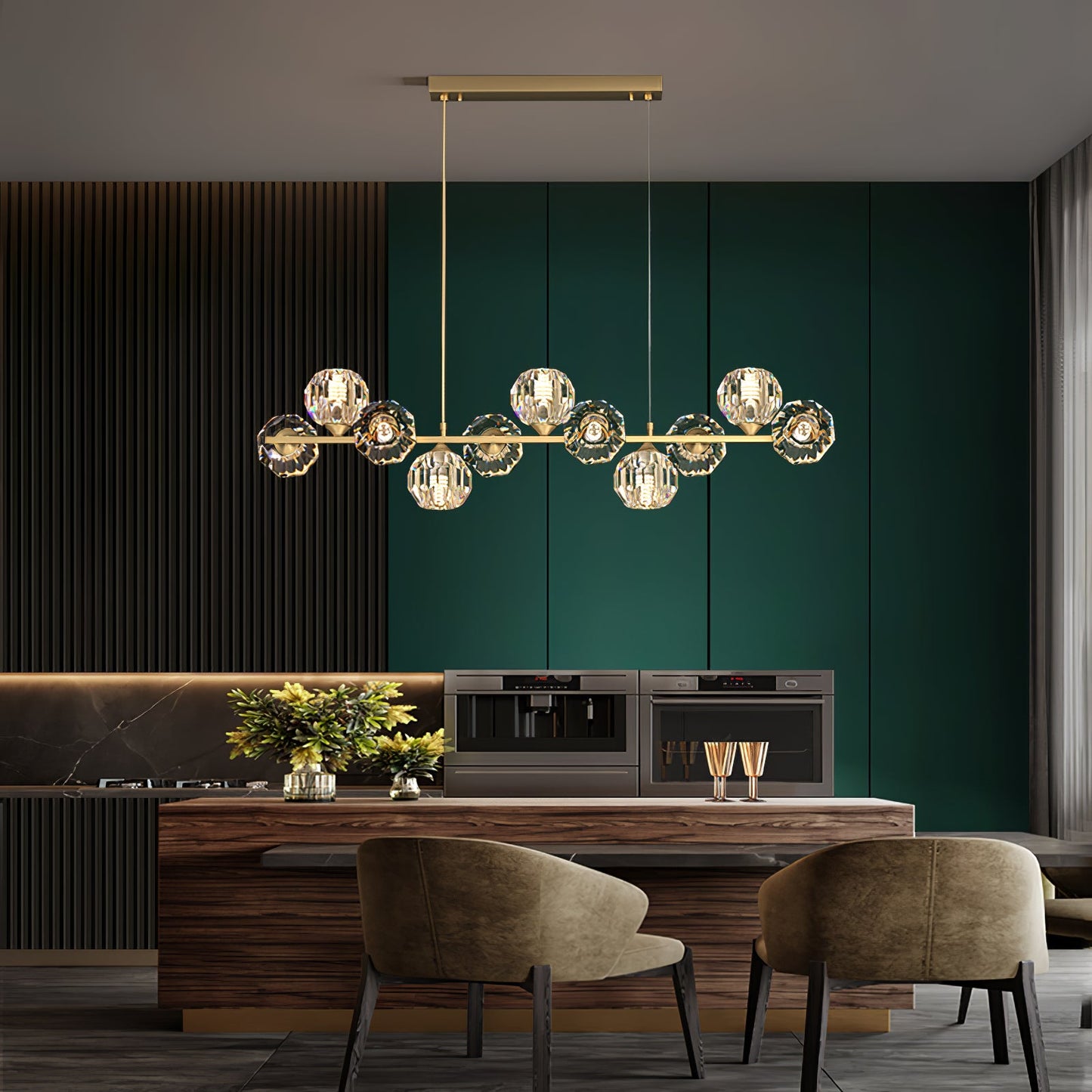 Elegant Crystal Glass Ball Chandelier with Adjustable Height & Dimmabl