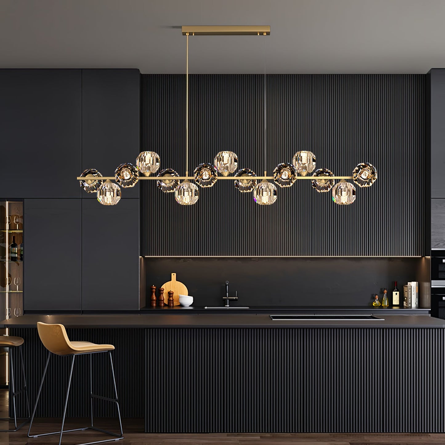 Elegant Crystal Glass Ball Chandelier with Adjustable Height & Dimmabl