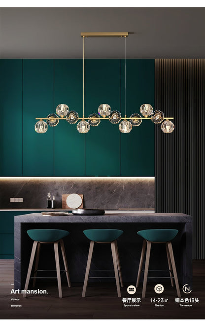 Elegant Crystal Glass Ball Chandelier with Adjustable Height & Dimmabl