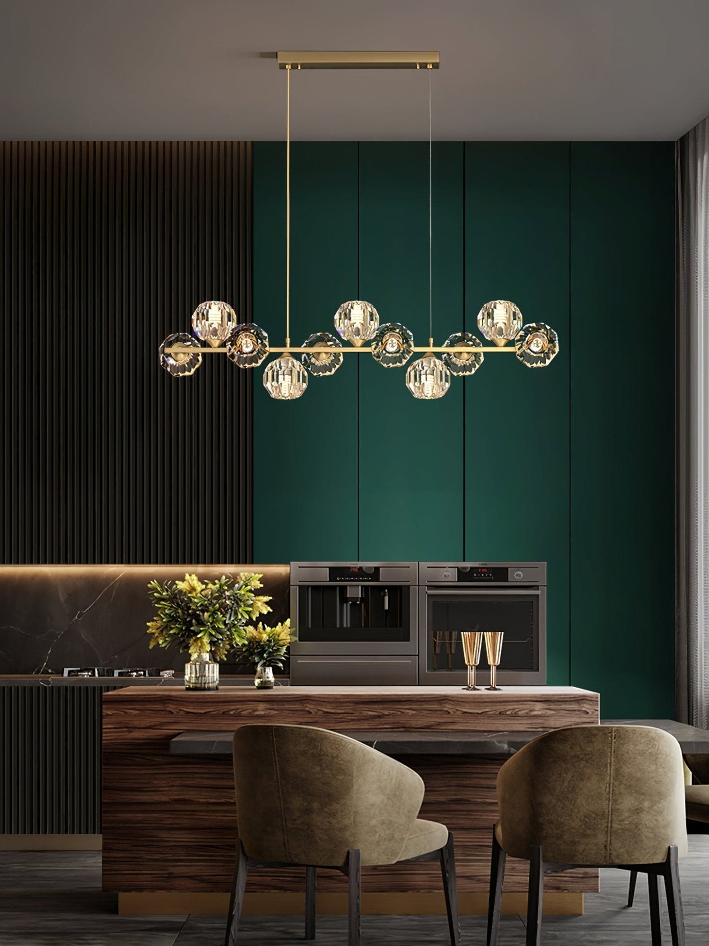 Elegant Crystal Glass Ball Chandelier with Adjustable Height & Dimmabl