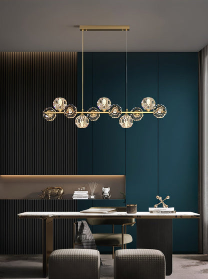 Elegant Crystal Glass Ball Chandelier with Adjustable Height & Dimmabl