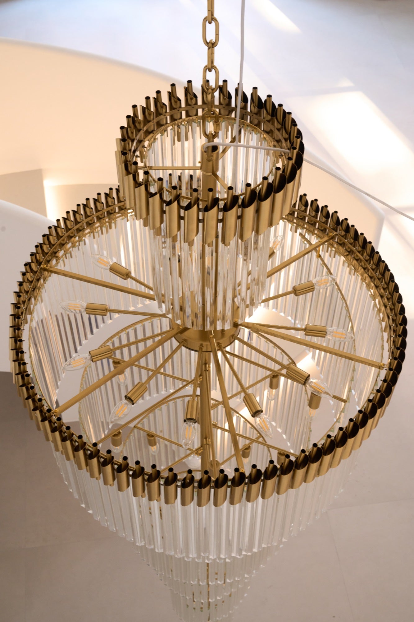 Elegant Crystal Spiral Chandelier with Adjustable Height & LED Lights