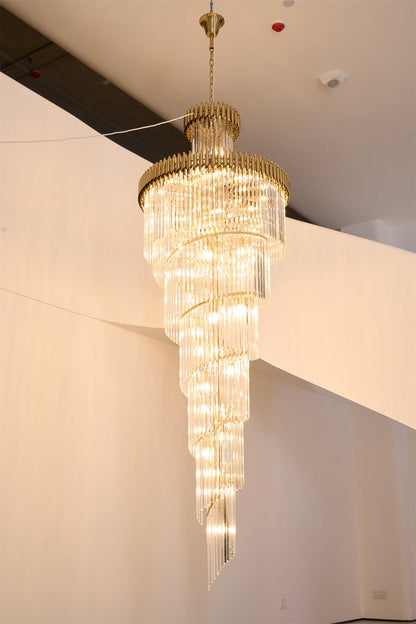 Elegant Crystal Spiral Chandelier with Adjustable Height & LED Lights
