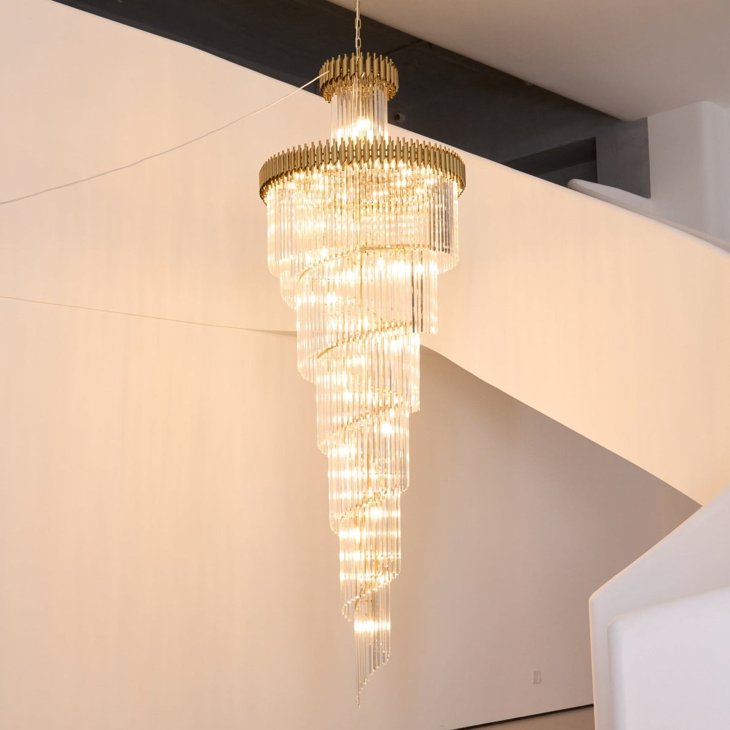 Elegant Crystal Spiral Chandelier with Adjustable Height & LED Lights