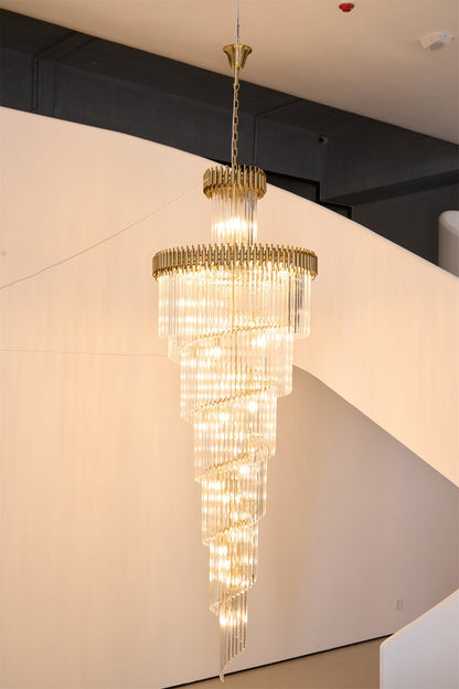 Elegant Crystal Spiral Chandelier with Adjustable Height & LED Lights