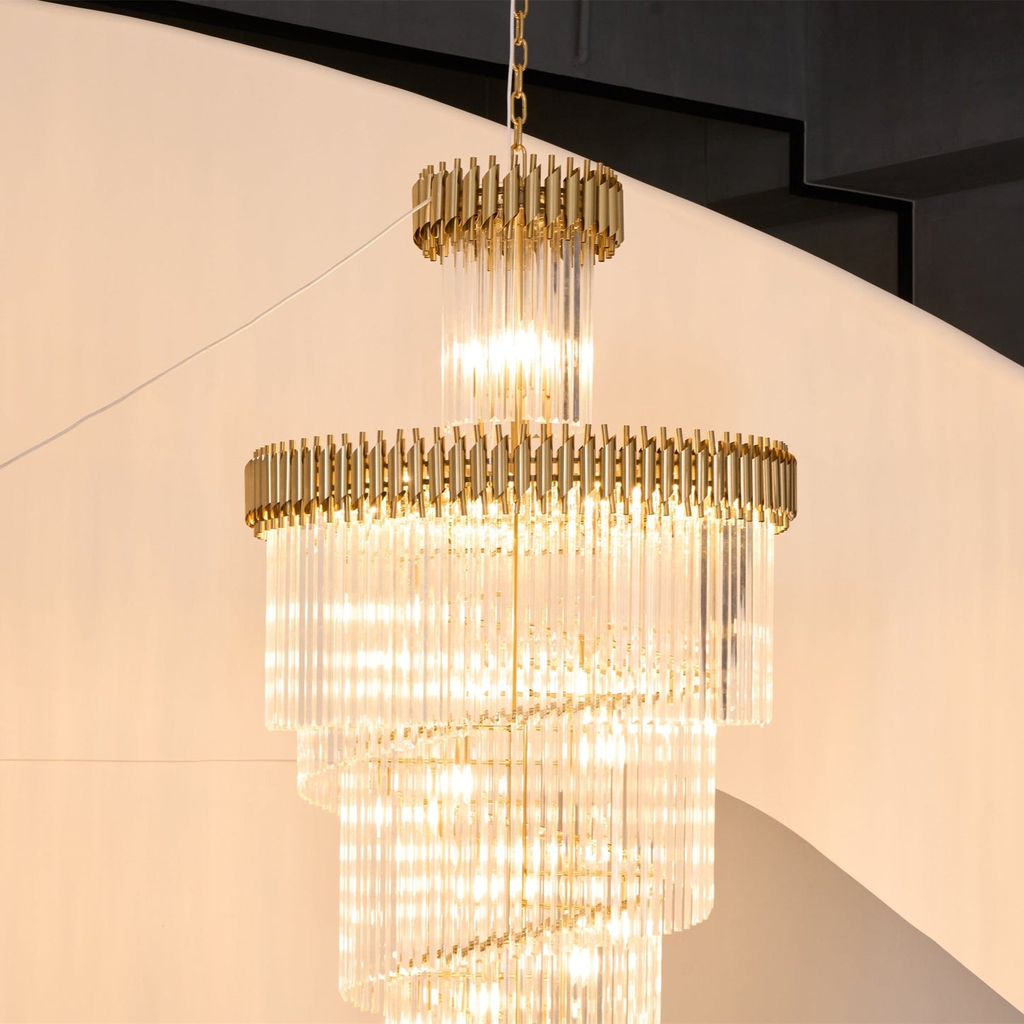 Elegant Crystal Spiral Chandelier with Adjustable Height & LED Lights