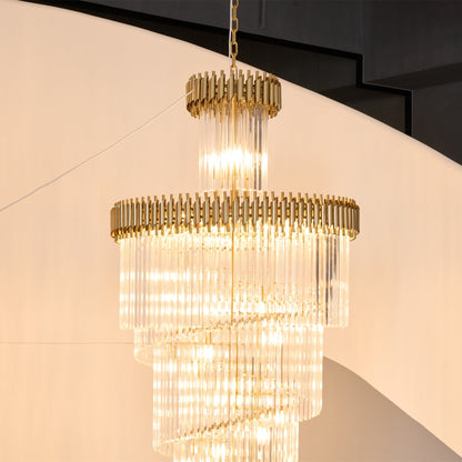 Elegant Crystal Spiral Chandelier with Adjustable Height & LED Lights