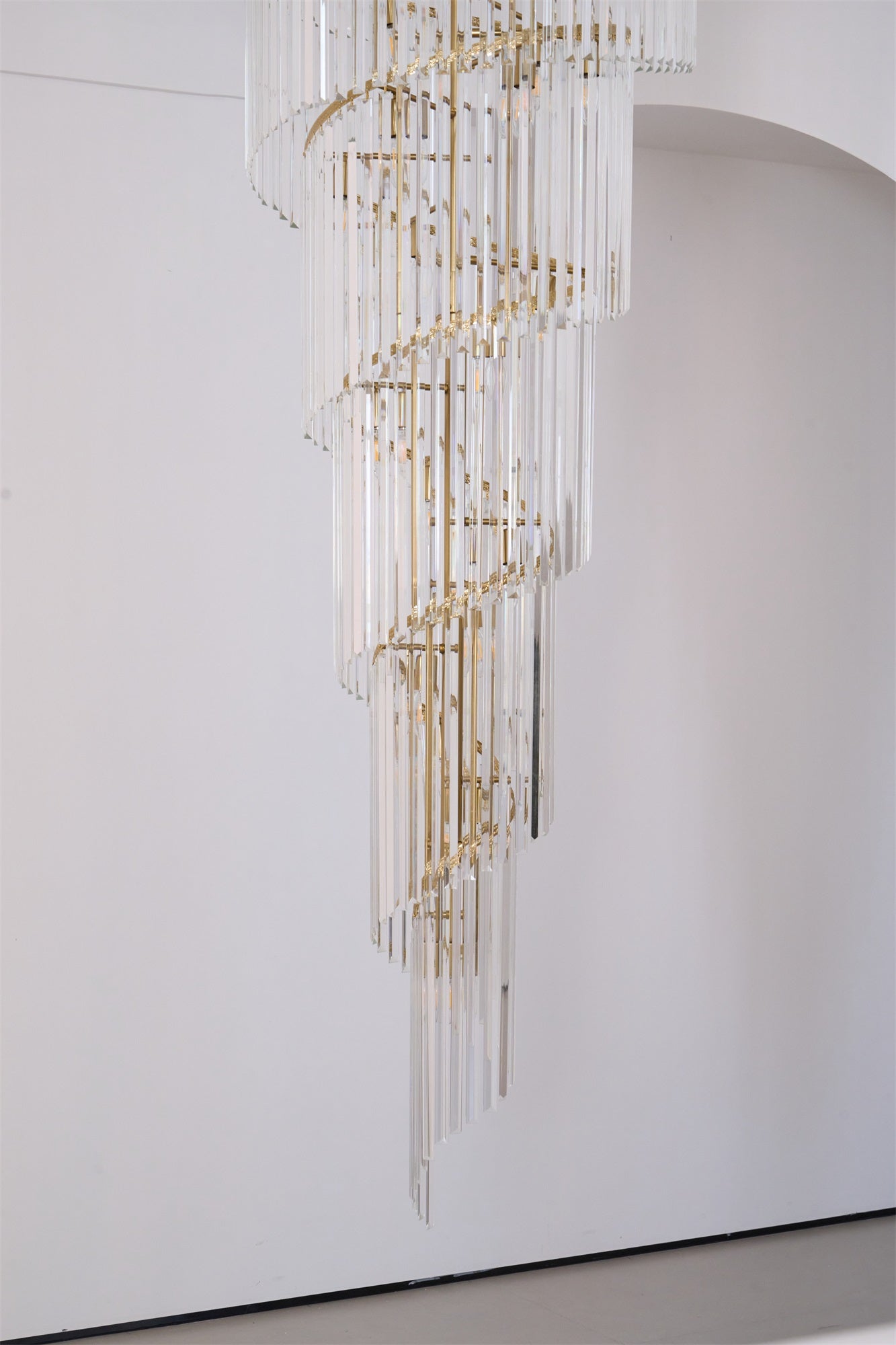 Elegant Crystal Spiral Chandelier with Adjustable Height & LED Lights