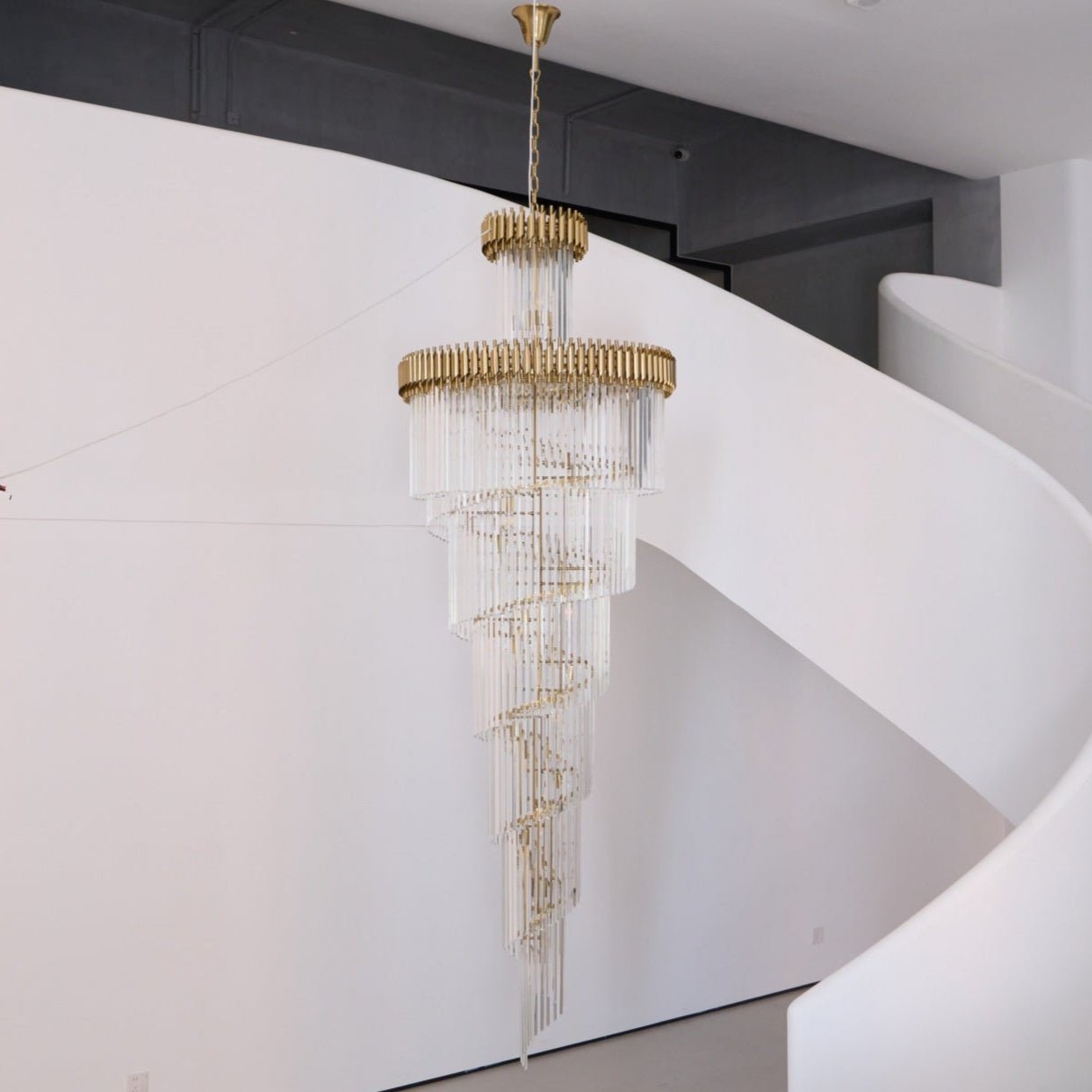 Elegant Crystal Spiral Chandelier with Adjustable Height & LED Lights