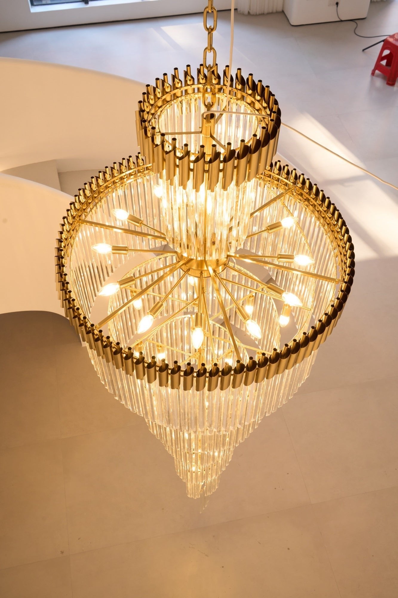 Elegant Crystal Spiral Chandelier with Adjustable Height & LED Lights