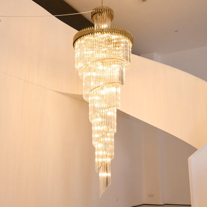 Elegant Crystal Spiral Chandelier with Adjustable Height & LED Lights