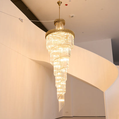 Elegant Crystal Spiral Chandelier with Adjustable Height & LED Lights