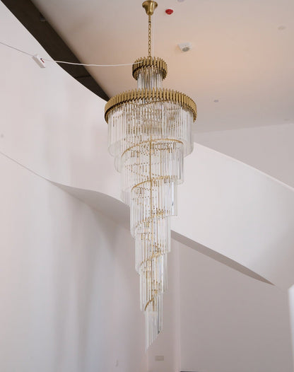 Elegant Crystal Spiral Chandelier with Adjustable Height & LED Lights
