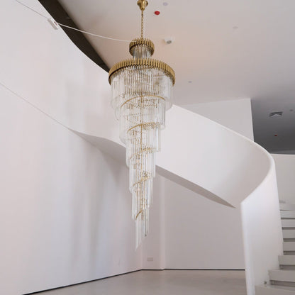 Elegant Crystal Spiral Chandelier with Adjustable Height & LED Lights