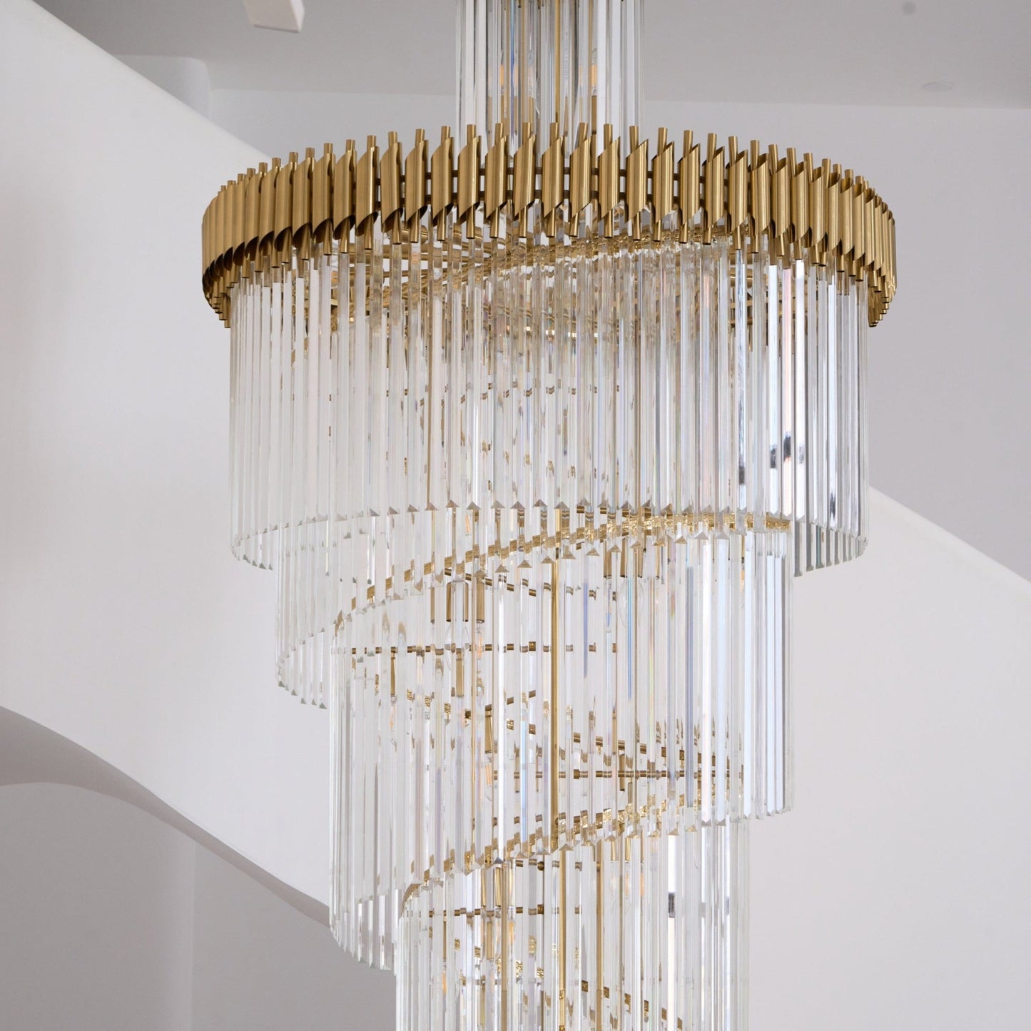 Elegant Crystal Spiral Chandelier with Adjustable Height & LED Lights