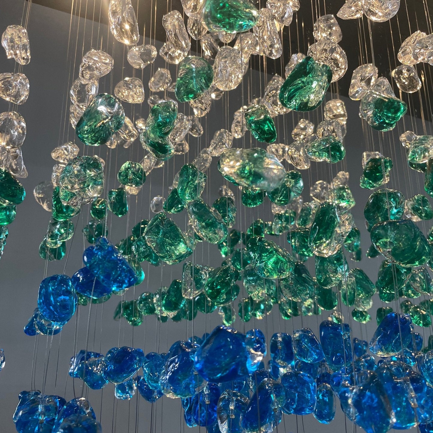 Elegant Crystal Stone Chandelier with Adjustable Height & LED Compatib