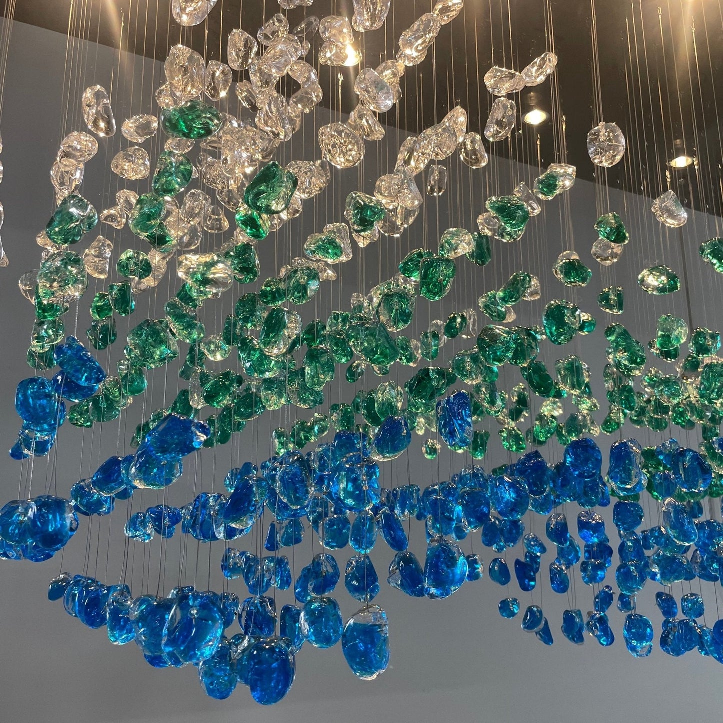 Elegant Crystal Stone Chandelier with Adjustable Height & LED Compatib