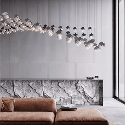 Cubic Luster Cascade Chandelier – Elegant Design with Adjustable Heigh