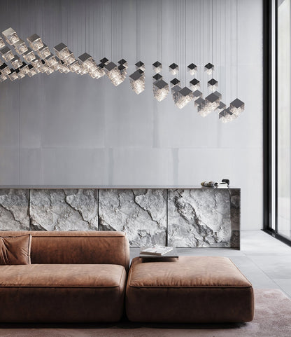 Cubic Luster Cascade Chandelier – Elegant Design with Adjustable Heigh