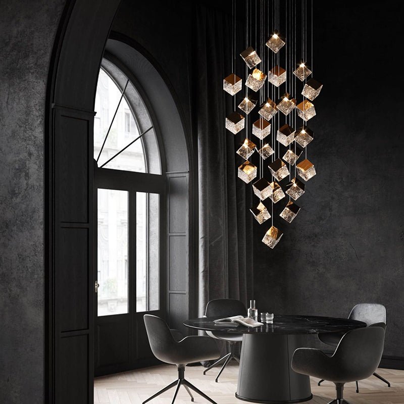 Cubic Luster Cascade Chandelier – Elegant Design with Adjustable Heigh