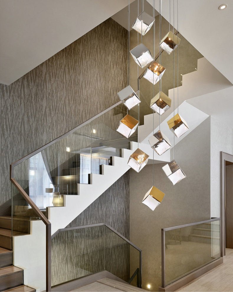 Cubic Luster Cascade Chandelier – Elegant Design with Adjustable Heigh