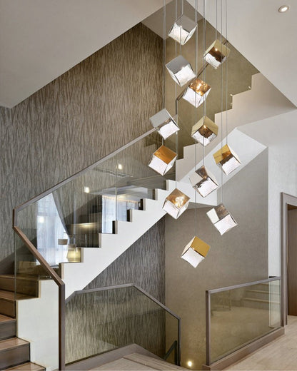 Cubic Luster Cascade Chandelier – Elegant Design with Adjustable Heigh