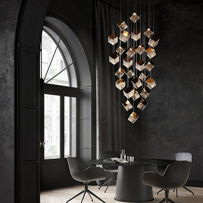 Cubic Luster Cascade Chandelier – Elegant Design with Adjustable Heigh