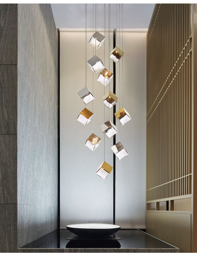 Cubic Luster Cascade Chandelier – Elegant Design with Adjustable Heigh