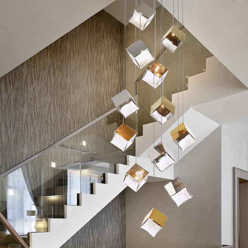 Cubic Luster Cascade Chandelier – Elegant Design with Adjustable Heigh