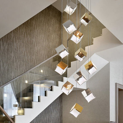 Cubic Luster Cascade Chandelier – Elegant Design with Adjustable Heigh