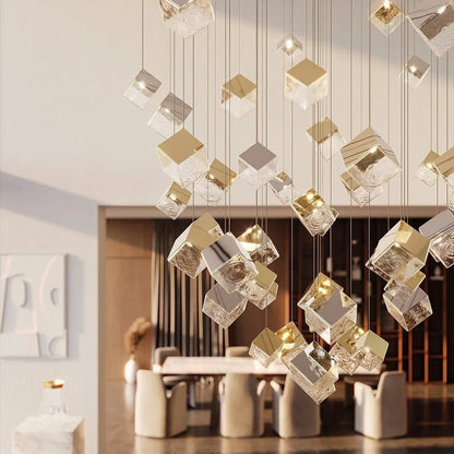 Cubic Luster Cascade Chandelier – Elegant Design with Adjustable Heigh