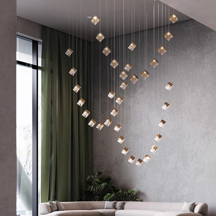 Cubic Luster Cascade Chandelier – Elegant Design with Adjustable Heigh