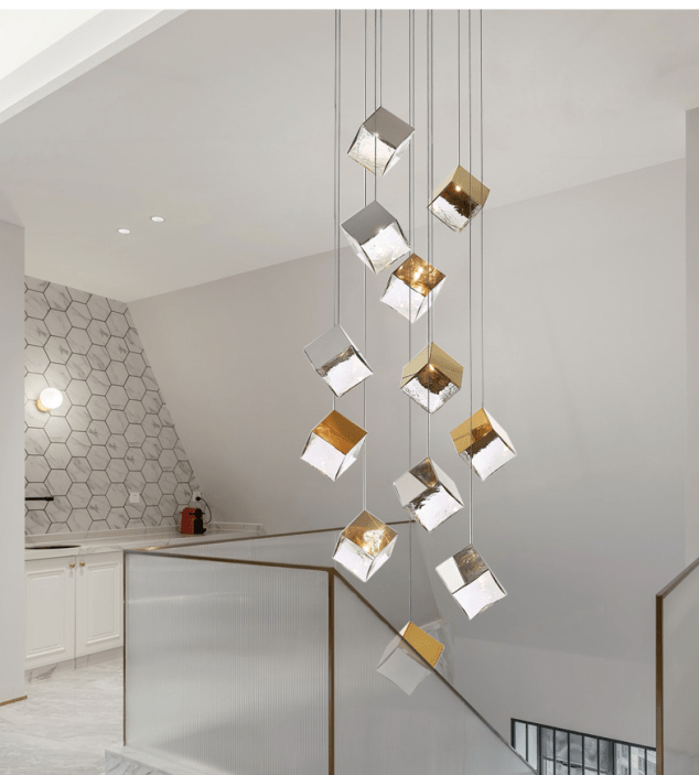 Cubic Luster Cascade Chandelier – Elegant Design with Adjustable Heigh
