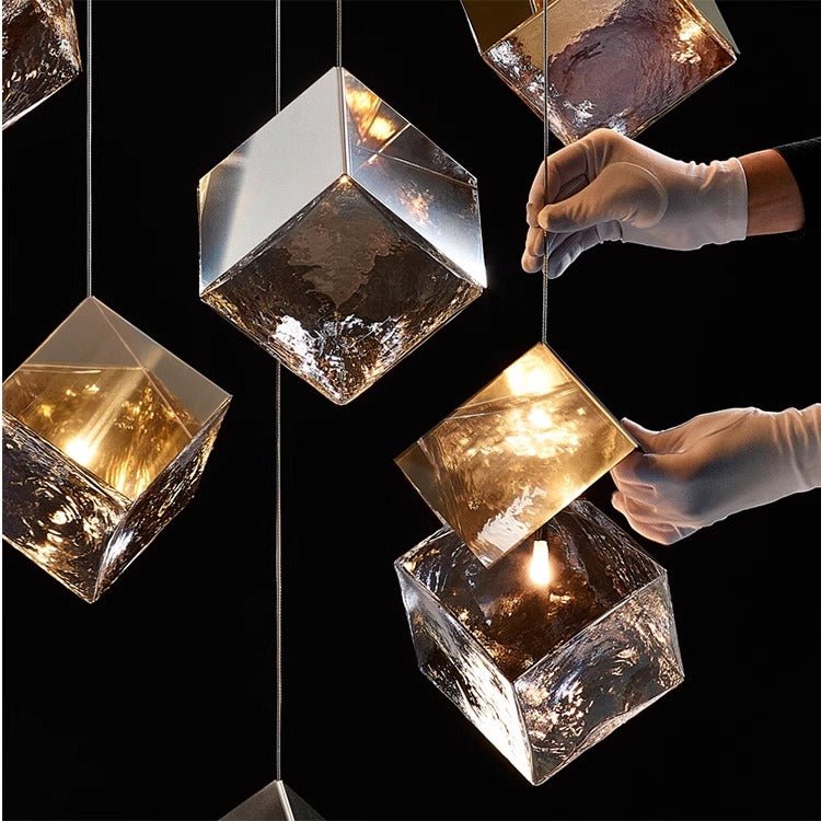 Cubic Luster Cascade Chandelier – Elegant Design with Adjustable Heigh