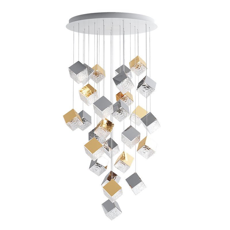 Cubic Luster Cascade Chandelier – Elegant Design with Adjustable Heigh