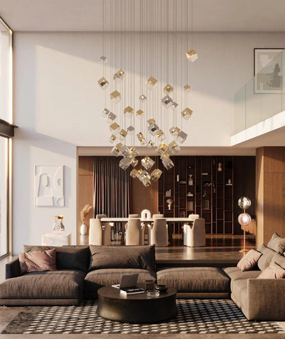 Cubic Luster Cascade Chandelier – Elegant Design with Adjustable Heigh