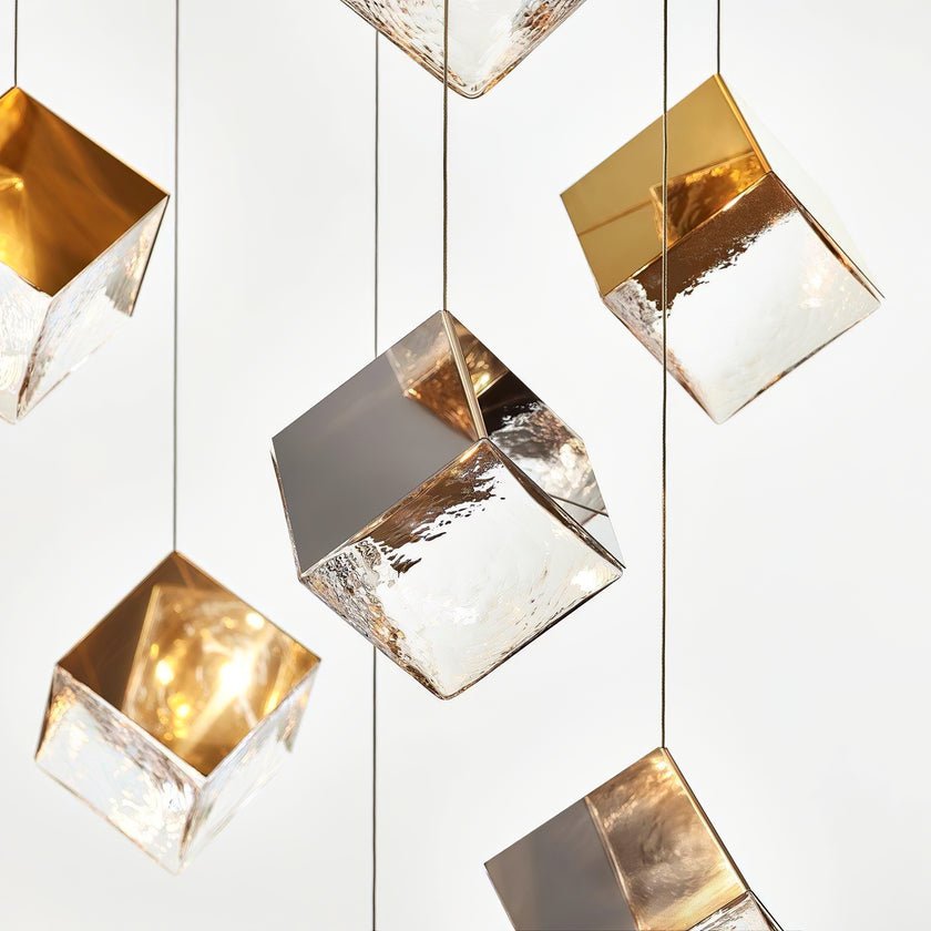 Cubic Luster Cascade Chandelier – Elegant Design with Adjustable Heigh
