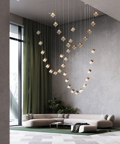 Cubic Luster Cascade Chandelier – Elegant Design with Adjustable Heigh