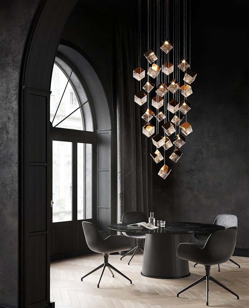 Cubic Luster Cascade Chandelier – Elegant Design with Adjustable Heigh