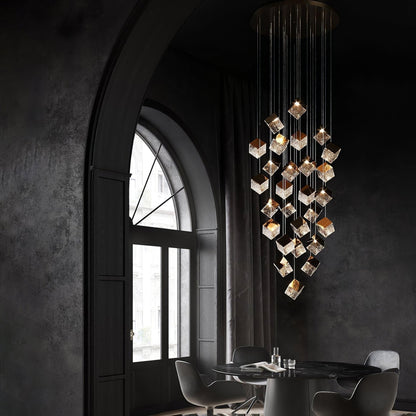 Cubic Luster Cascade Chandelier – Elegant Design with Adjustable Heigh