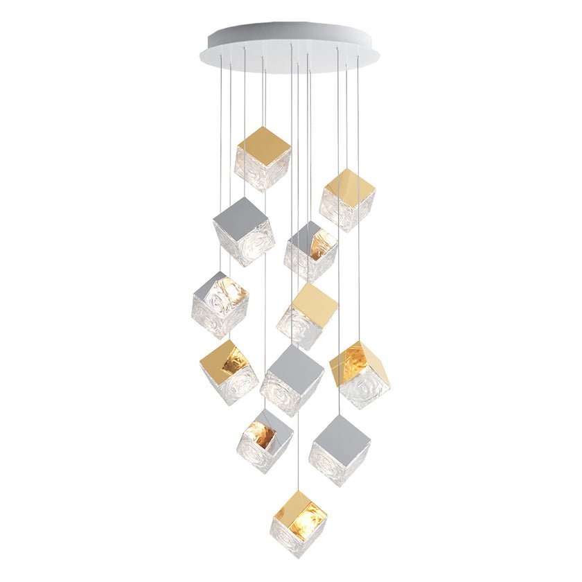Cubic Luster Cascade Chandelier – Elegant Design with Adjustable Heigh