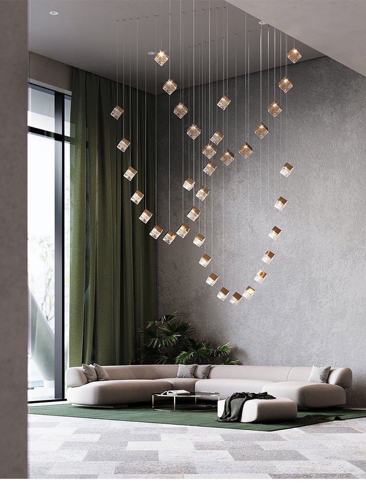 Cubic Luster Cascade Chandelier – Elegant Design with Adjustable Heigh