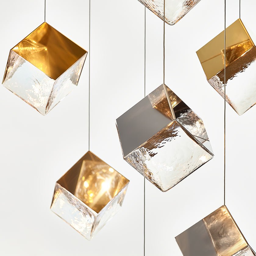 Cubic Luster Cascade Chandelier – Elegant Design with Adjustable Heigh