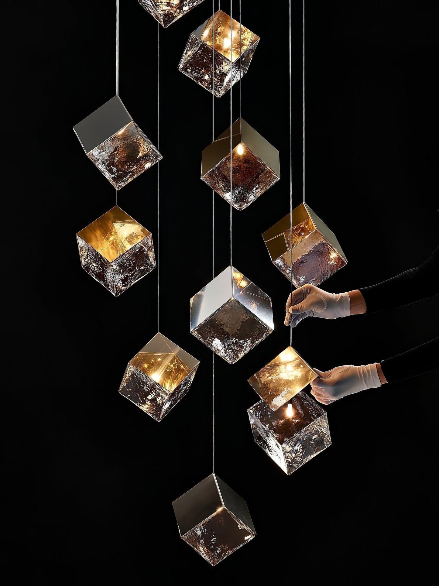 Cubic Luster Cascade Chandelier – Elegant Design with Adjustable Heigh