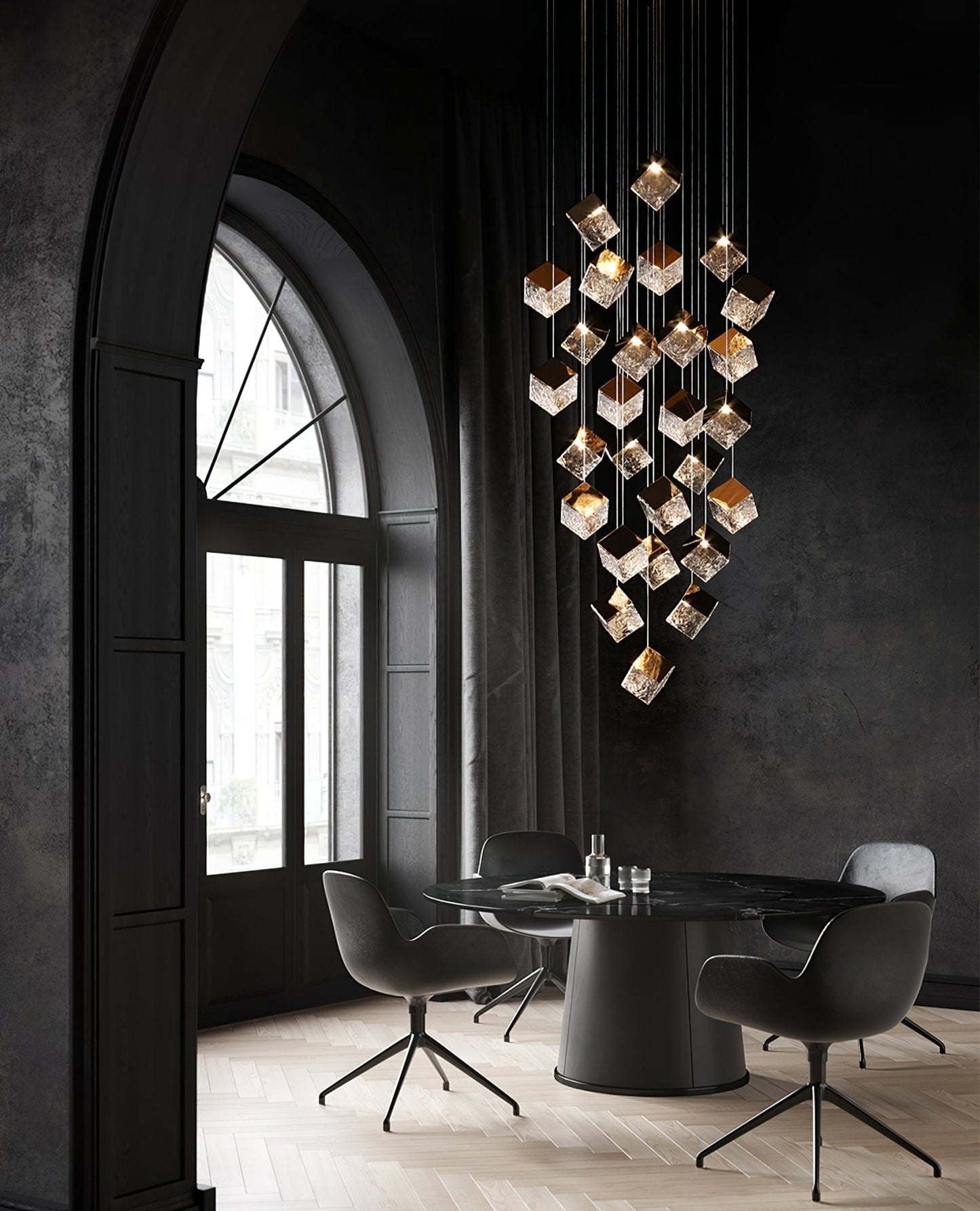 Cubic Luster Cascade Chandelier – Elegant Design with Adjustable Heigh