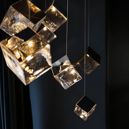 Cubic Luster Cascade Chandelier – Elegant Design with Adjustable Heigh