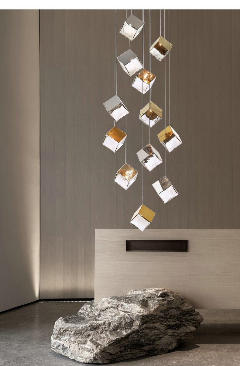 Cubic Luster Cascade Chandelier – Elegant Design with Adjustable Heigh