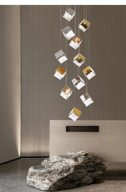 Cubic Luster Cascade Chandelier – Elegant Design with Adjustable Heigh