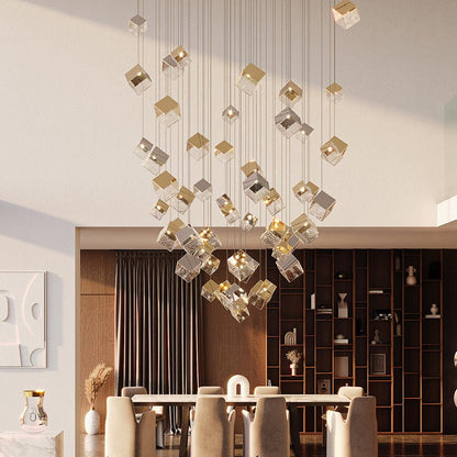 Cubic Luster Cascade Chandelier – Elegant Design with Adjustable Heigh