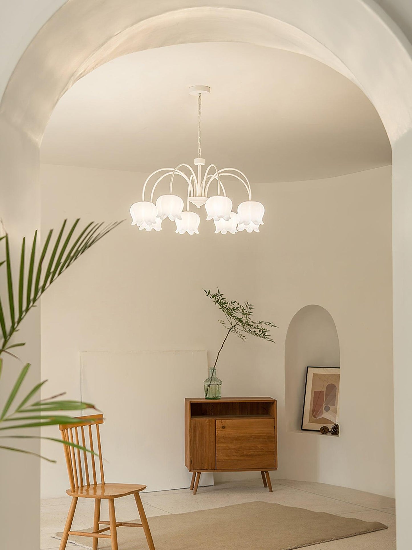 Curved Arm Bell Chandelier - Elegant Design with Adjustable Height & L